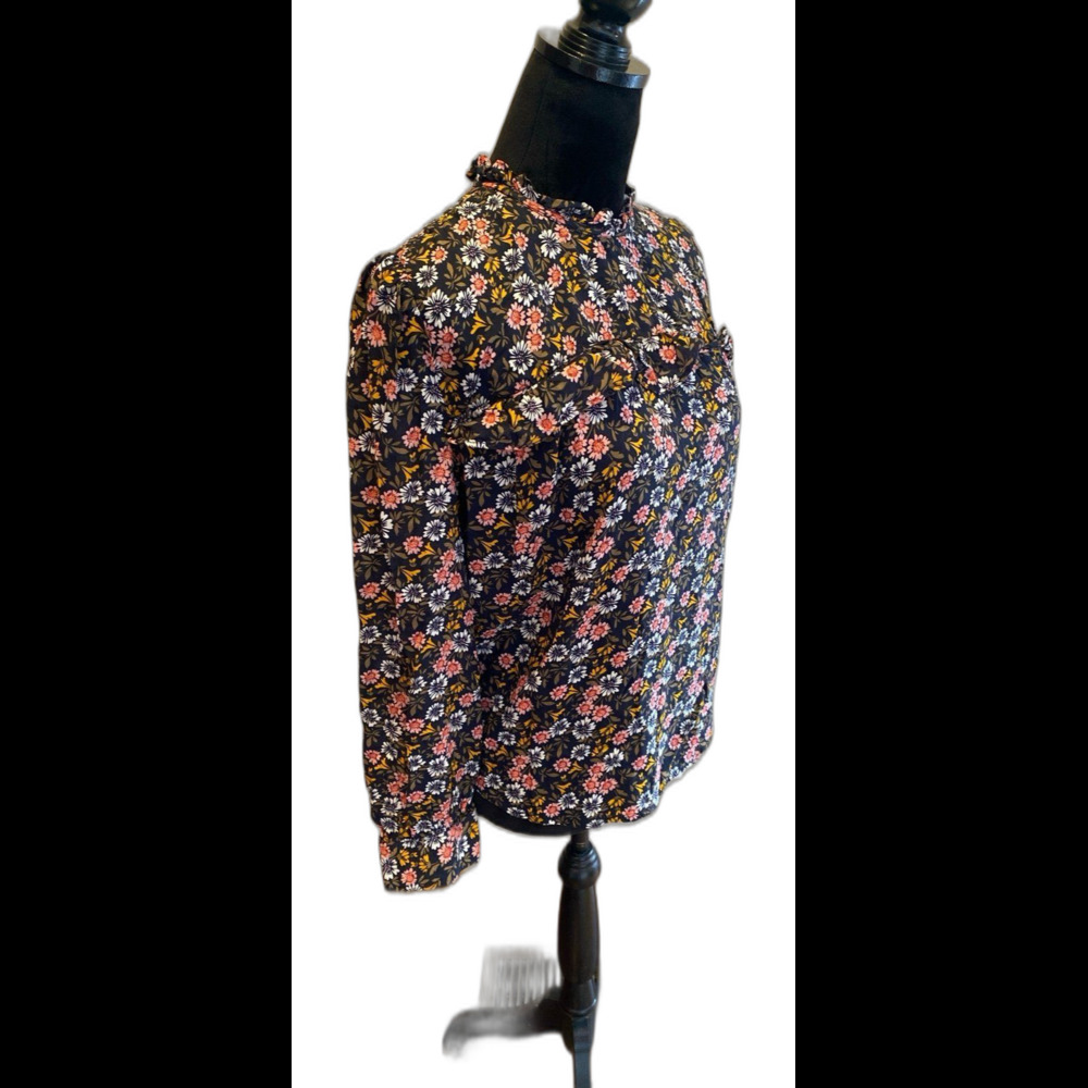 Loft Blouse Sz Large Peasant Boho Top Floral‎ Pattern Ruffle Front Cottagecore